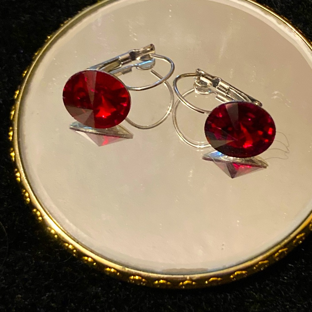 5for15 New Todomoda red faux ruby large rhinestone earrings with silver tone